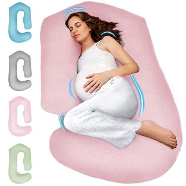 Imagem de Travesseiros de gravidez para dormir - Almofada de corpo inteiro em forma de V, travesseiro refrescante de 144,8 cm para gestantes, suporte para barriga, costas, pernas. Presentes de gravidez e itens