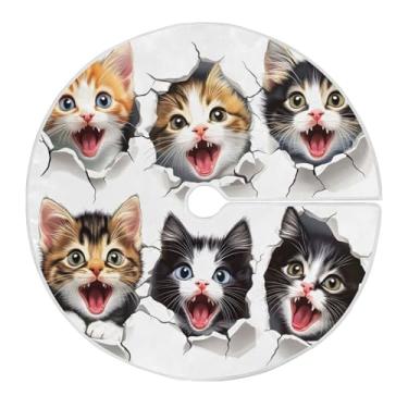 Imagem de Qilmy Saia de árvore de Natal de gato quebrando a parede 120 cm, saia de árvore de Natal de camurça adequada para decoração de armário de festa de férias ao ar livre em ambientes internos e externos