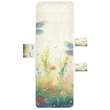 Imagem de STAYTOP Capa de toalha de cadeira de sala de estar libélulas e flores, capa de espreguiçadeira macia, capas de cadeira de praia com bolsos para jardim ao ar livre, pátio, pátio, banhos de sol, gramado