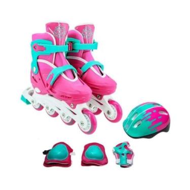 Imagem de kit Patins Inline Infantil Proteção Completa Capacete Joelheira Cotove