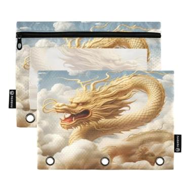 Imagem de Wassud Pastas de fichário com 3 furos, pasta organizadora de fichários de dragão dourado para escritório em casa, pacote com 2