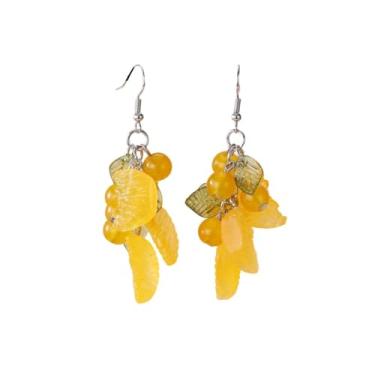 Imagem de Brincos femininos pendentes de frutas 3D fofos de resina imitação de comida brincos de acrílico morango uva laranja abacate limão brincos joias presente -, Zinco, Sem pedra preciosa