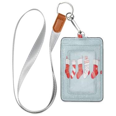 Imagem de Wassud Meias de Natal lindas cordões de couro PU para crachás de identificação, porta-chaves, porta-crachás, cartões de crédito para escritórios, funcionários estudantes, funcionários