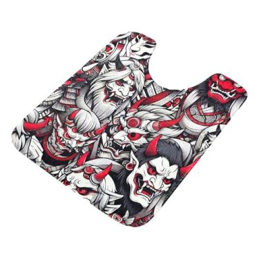 Imagem de Burbuja Tapete de banheiro com máscara NOH japonesa, tapete de banho absorvente de pelúcia macio, base antiderrapante para piso de banheiro, oval em forma de U