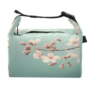 Imagem de STAYTOP Linda lancheira de flores de cerejeira com fivela de alça, lancheira isolada para meninos e meninas, lancheira térmica para trabalho escolar