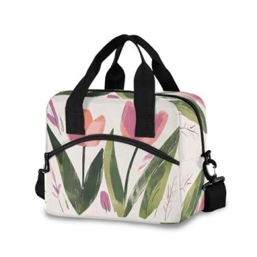 Imagem de Burbuja Lancheira térmica rosa tulipas para mulheres e homens, lancheira portátil com alça de ombro removível, lancheira para viagem, piquenique, escritório, trabalho