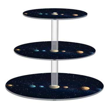 Imagem de CEBUGI Suporte de cupcake de 3 camadas, planetas, suporte redondo para bolo, torre, bandeja de servir em camadas de acrílico para chá, chá de bebê, casamento e mais