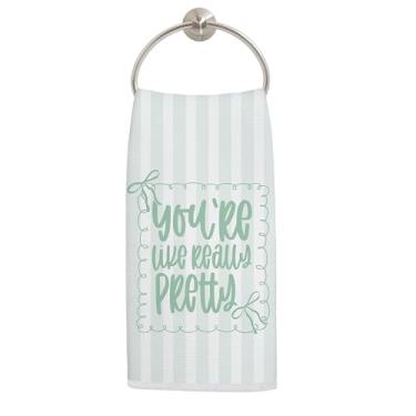 Imagem de LADOCK Toalhas de cozinha com laço de coquete verde, toalhas de mão com listras verdes preppy para decoração de banheiro, você é como toalhas de chá realmente bonitas para cozinha, decoração de