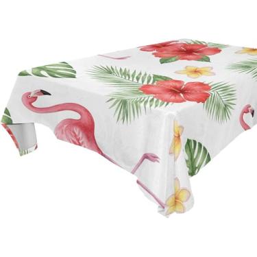Imagem de Burbuja Toalha de mesa de flamingo de flores tropicais, toalha de mesa quadrada anti-rugas grossa para decoração de jantar, cozinha, festa, 152 x 152 cm