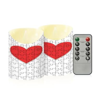 Imagem de Wassud Pacote com 2 velas de corações sem chama com controle remoto, velas realistas cintilantes com temporizador, velas decorativas para Natal, casamento, festa, decoração de casa pequena
