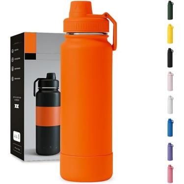 Imagem de Garrafa Térmica 1000ML - Duplamente Isolada, Aço Inox 304, Base Emborrachada Anti Derrapante, Mantém Bebidas Quentes por 12 Horas e Geladas por 24 Horas (Laranja Slin)