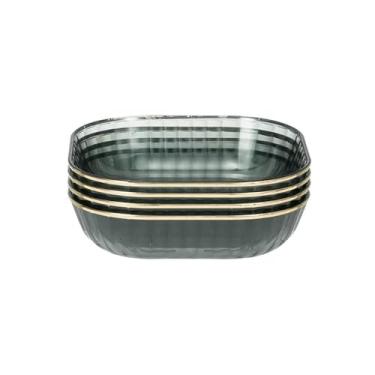 Imagem de Fruteira Prato de frutas quadrado decorativo prato de frutas para casa cozinha hotel restaurante lanche prato de doces conjunto de 4 Decoração de mesa(Preto)