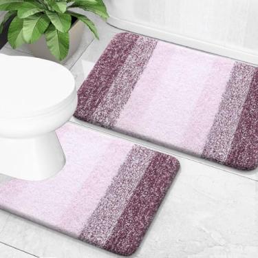 Imagem de OLANLY Conjunto de tapetes de banheiro de 2 peças, tapetes de banho de microfibra macia absorvente e tapete de banheiro em forma de U, antiderrapante, lavável à máquina, tapetes de banho felpudos para