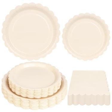 Imagem de Purhapfre 150 peças de pratos e guardanapos brancos marfim pratos descartáveis