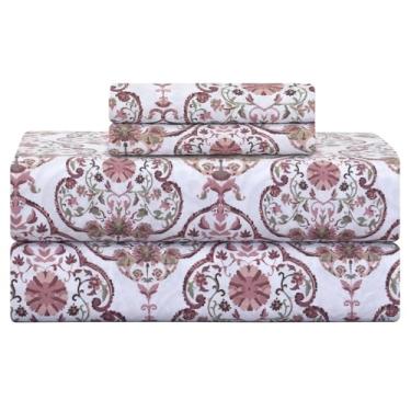 Imagem de Conjunto de lençóis de cama damasco tamanho queen 500 fios com penas e pontos, 100% algodão macio, respirável, 45,7 cm, bolsos profundos, tecido de cetim, listrado, colchão, resort, hotel, luxo