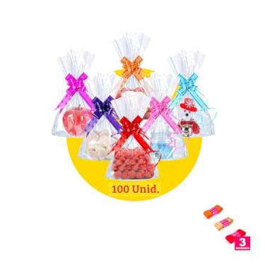 Imagem de Kit Saco Decorado PP 30x45cm 50 Unidades com Fita Cetim 38mm x 10 Metros