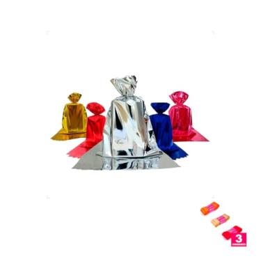 Imagem de Kit Saco Metalizado 15x30cm 50 Unidades com Fita Cetim 38mm 10 Metros