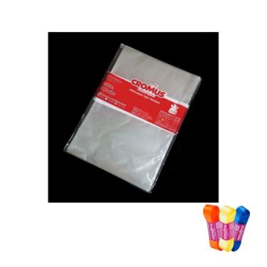 Imagem de Kit Saco Transparente 30cm x 44cm 50 Unidades e Fita Cetim Impressa 22mm x 10 Metros