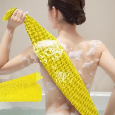 Imagem de Esponja de rede africana para chuveiro – Rede de banho africana de nylon de limpeza profunda, malha elástica de secagem rápida para uso diário – 1 pacote (amarelo)