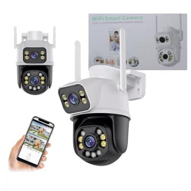 Imagem de Câmera Inteligente de Vigilância Externa, Wi-Fi 2.4GHz, Branco e Preto, Câmera Dupla Rotativa e Fixa, Visão Noturna, Proteção IP66, Comunicação Bidirecional, Monitoramento Remoto