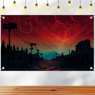 Imagem de Painel de Fundo para Festa Aniversário com Tema Terror, 90x150cm Fundo Cabeça Baixo Ideal para Decoração Parede Quarto Aniversário com Tema Halloween e Cabine Fotográfica
