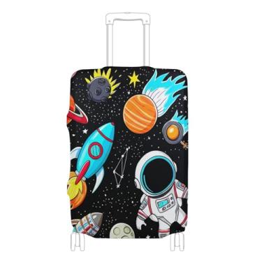 Imagem de Joisal Capa de mala fofa protetora de desenhos animados essenciais de viagem para mulheres astronautas planeta foguete estrela, P, serve para capa de 45 a 50 cm, Estrela do foguete planeta astronautas