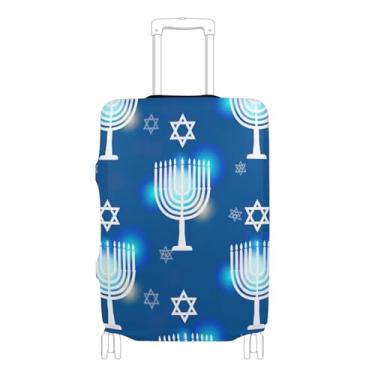 Imagem de Joisal Capa protetora de bagagem azul e branca com estrelas de menorá fofa, capa elástica, acessórios de bagagem de viagem, P, serve para capa de 45 a 50 cm, Estrelas Menorahs azuis e brancas, M 22-24