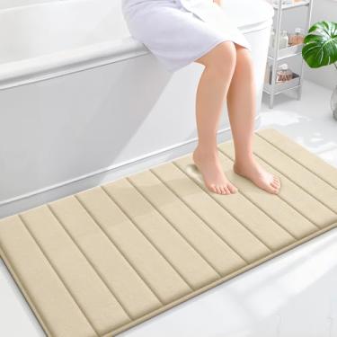 Imagem de OLANLY Tapetes de banheiro longos listrados de espuma viscoelástica 119 x 61 cm, tapete de banho absorvente super macio, secagem rápida, tapetes de chuveiro laváveis na máquina, tapete de banho