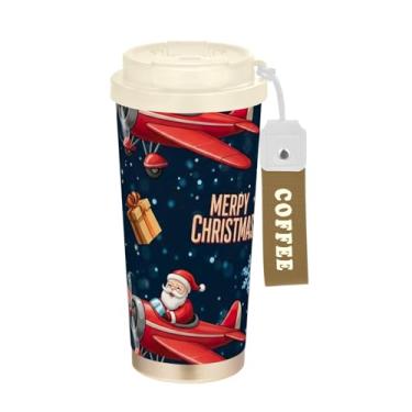 Imagem de TSENQUE Caneca de café de 473 ml para viagem de Natal com tampa de canudo e filp, copo de parede dupla isolado a vácuo com revestimento cerâmico para escola, escritório, festa, acampamento