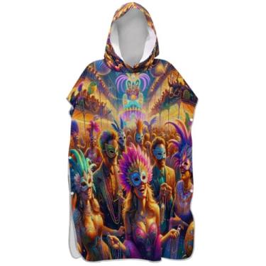 Imagem de Joisal Roupão para adultos, poncho de surfe, praia, capuz, toalha, natação, leve, masculino, poncho com capuz, colorido, carnaval, carnaval