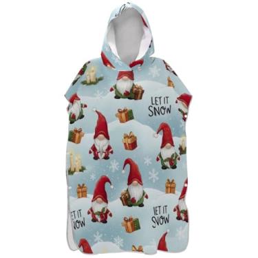 Imagem de Joisal Poncho de surfe leve para adultos trocador de roupão de praia com capuz toalha floral bonito gnomos de Natal poncho masculino com capuz