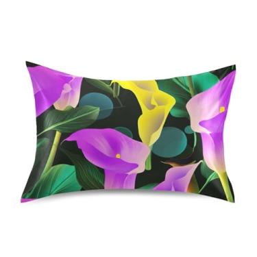 Imagem de Travesseiros Queen King Size Padrão Lírios Calla Roxo Amarelo Cetim Estampa Animal Cama Refrescante Presentes de Vida Saudável King Size 101,6 cm x 50,8 cm
