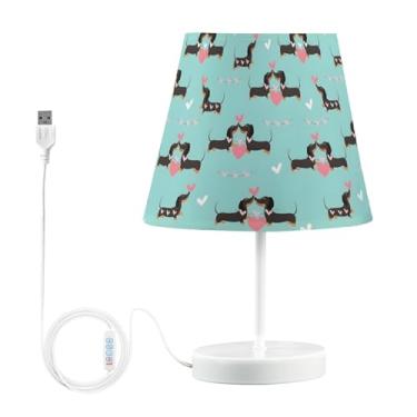 Imagem de Joisal Candeeiro de escritório Dachshund Dogs Love Hearts Abajur amigável para os olhos, mesa de cabeceira, luminária de quarto