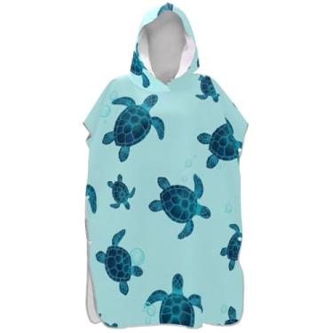 Imagem de Joisal Roupão para adultos, poncho de surfe, toalha de natação com capuz, secagem rápida, azul, tartarugas marinhas, unissex, poncho adulto com capuz