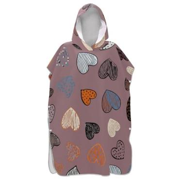 Imagem de TSENQUE Poncho de surfe trocador de roupão adulto praia banho com capuz toalhas leves para adultos ponchos para mulheres corações coloridos dia dos namorados