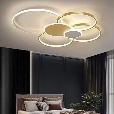 Imagem de RAUGAJ Lustres, tetos de LED modernos, teto de sala de estar regulável com controle remoto design redondo criativo iluminação de metal sala de jantar quarto decoração luz