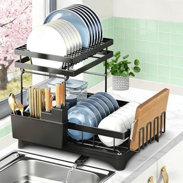 Imagem de 30x33x42cm, Escorredor de Louça Preto, Escorredor de Louça Inox, Com Bandeja, Escorredor de Louça Dobravel