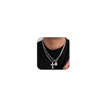 Imagem de Colar de cruz em camadas para homens com pingente de cruz de pérola e strass dourado delicado joias vintage presentes, Large, Zinco, Sem Pedra Preciosa