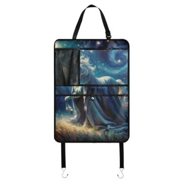 Imagem de Joitme Caixa de armazenamento Mystic Unicorn Starry no banco traseiro, caixa de armazenamento multifuncional para assento de carro, 1 pacote com 1 bolsa organizadora