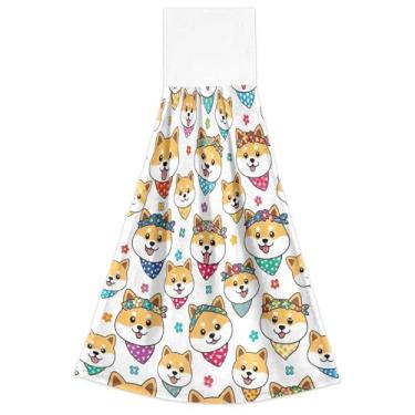 Imagem de Joitme Toalhas de mão fofas de cachorro de desenho animado com laço para pendurar na ponta dos dedos do forno conjunto de 2 toalhas de cozinha macias absorventes para decoração de casa, 46 x 35 cm