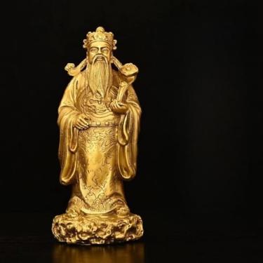 Imagem de FENNYYAR Escultura de estátua de Buda do Deus da Fortuna em latão, 18 cm, decoração de escritório em casa
