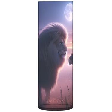 Imagem de Vasos cilíndricos decorativos para flores, animais da África, leões, vasos altos de plástico, fofo, floral, decoração de casa, estética, 30 x 9,9 cm