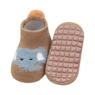 Imagem de Meia De Algodão Espessa Para Menina Bebê Com Solas De Borracha Estampa