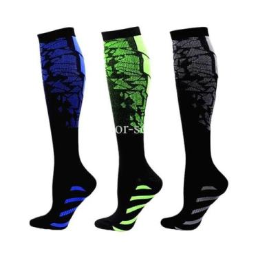 Imagem de Meias De Compressão Com Estampa Floral, Pacote Com 3 Pares Para Homens