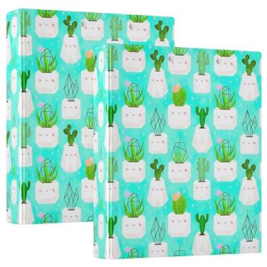 Imagem de Cute Cacti suculentas vasos geométricos brancos, 3 fichários de 3 anéis, comporta 200 folhas, 3 pastas de anéis, fichário planejador de anéis redondos, 31,5 x 27 x 6 cm, pacote com 2
