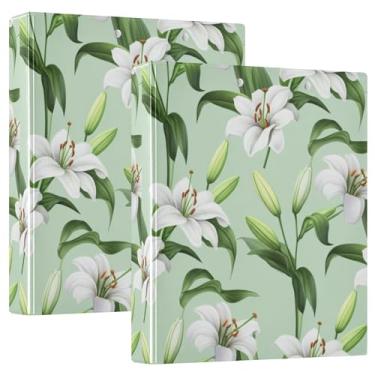 Imagem de Fichários de três anéis de lírios brancos pintados de sálvia macia de 3 cm comporta 200 folhas coloridas 3 pastas de anel redondo fichário resistente, 31,5 x 27 x 6 cm, pacote com 2