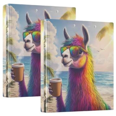 Imagem de Fichários de café com lhama arco-íris, 3 polegadas, 3 anéis, 200 folhas, estampas de animais, caderno, fichário de receitas, 31,5 x 27 x 6 cm, 1 pacote