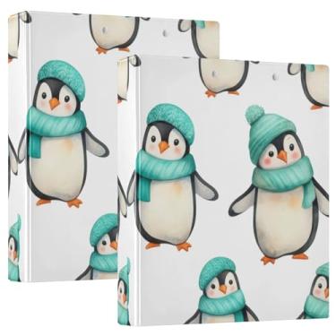 Imagem de Pinguins fofos azul-petróleo inverno branco três argolas 1,5 polegadas comporta 200 folhas fofas pastas de portfólio anel redondo fichário de apresentação, 31,5 x 27 x 6 cm, 1 pacote