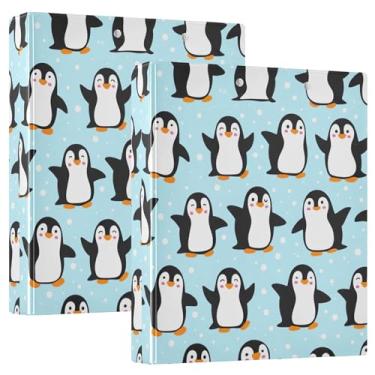 Imagem de Pinguins fofos azuis claros 3 fichários com 3 anéis de 3 cm, 200 folhas, pastas fofas para cadernos florais, 31,5 x 27 x 6 cm, 1 pacote