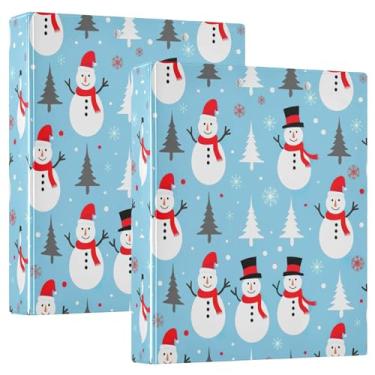 Imagem de Fichário personalizado com 3 anéis azuis de bonecos de neve de inverno 3,5 polegadas, 200 folhas, fichário de prancheta, anel redondo, 31,5 x 27 x 6 cm, pacote com 2